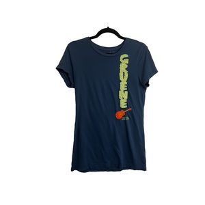 Bee Easy Gruene Cotton Eyed Joes Guitar Embroidered Navy Blue Top Womens Size XL